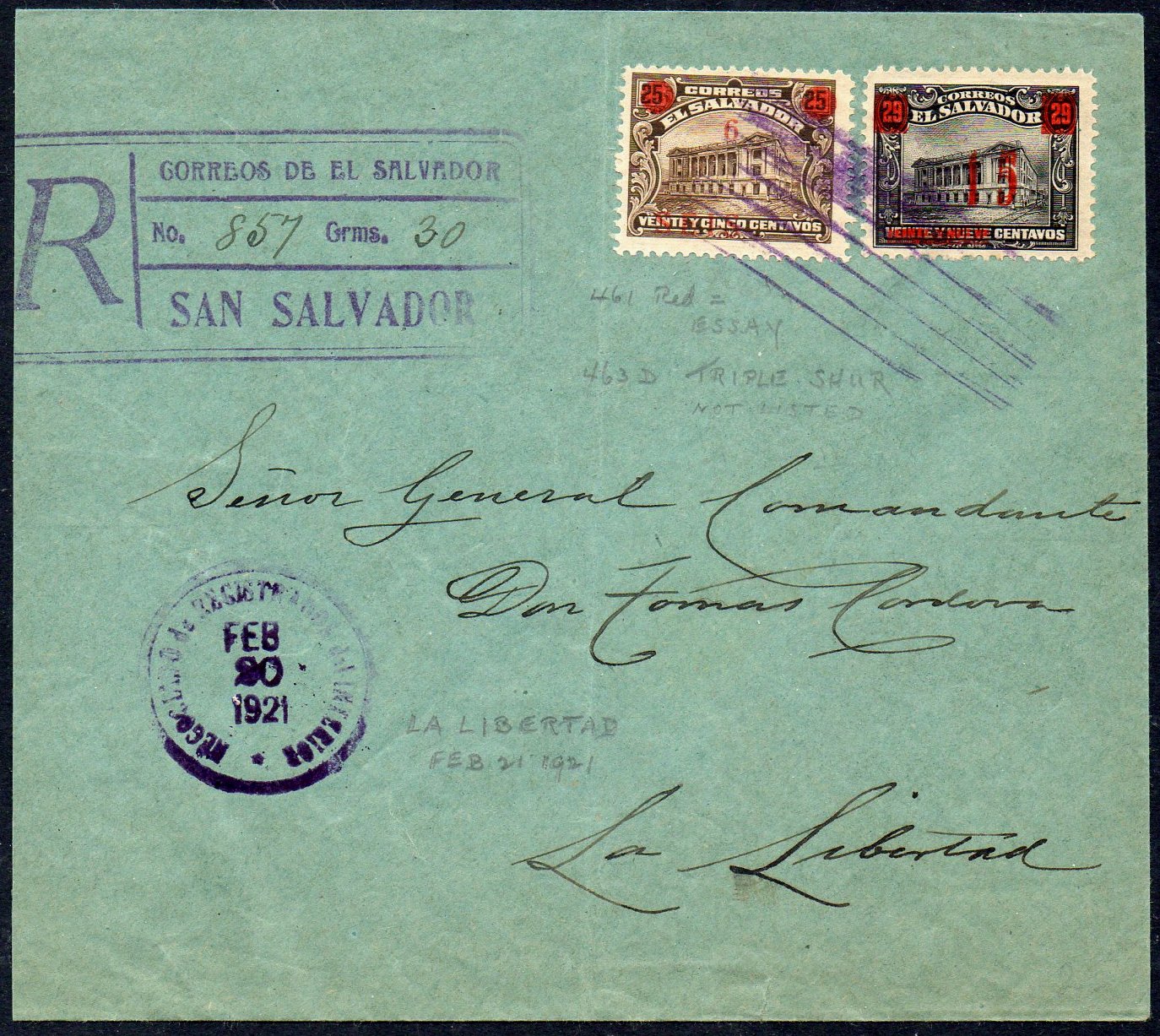 sellos timbres-poste Briefmarken stamps El Salvador 1919 Centavo surcharges on Tram Trolley Tranvia National Theatre teatro nacional 